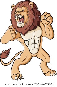 Cartoon angry lion mascot on white background