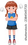 Cartoon angry little girl. Vector illustration