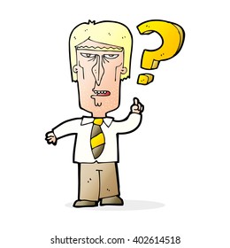 caricatura de un hombre enojado haciendo preguntas