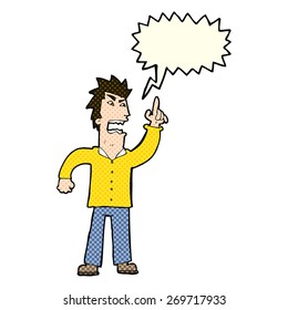Caricatura de un hombre enfadado que se defiende con la burbuja del habla