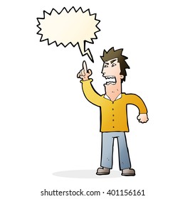 caricatura de un hombre enojado que se defiende con burbuja de habla