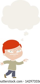 cartoon angry man pointing with thought bubble in retro style