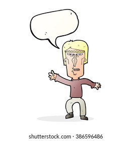cartoon angry man waving warning with speech bubble