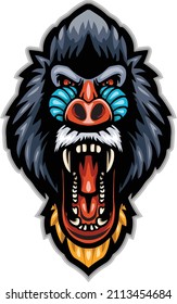 Cartoon angry mandrill head mascot