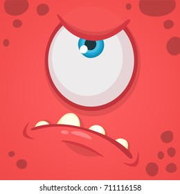 Cartoon angry monster face avatar. Vector Halloween red monster with one eye. Monster mask