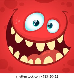 Cartoon angry monster face. Halloween vector illustration