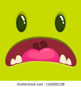 Cartoon angry monster face. Vector Halloween green monster scared. Monster mask