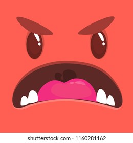 Cartoon angry monster face. Vector Halloween red monster scared. Monster mask