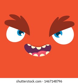Cartoon angry monster face. Vector Halloween monster avatar, Isolated