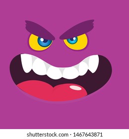 Cartoon angry monster face. Vector Halloween green monster smile. Monster mask