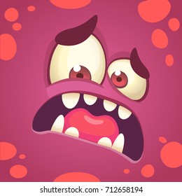 Cartoon angry monster face. Vector Halloween red monster scared. Monster mask 
