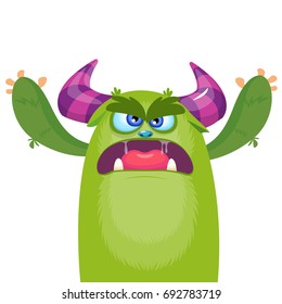 Cartoon angry monster. Halloween vector illustration. Children party decoration or print design