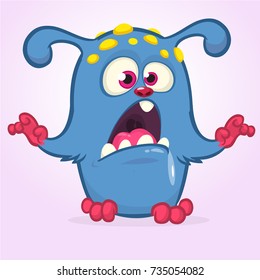 Cartoon angry monster. Halloween vector illustration of furry monster