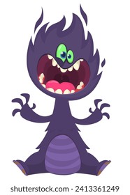 Cartoon angry monster with scary face expression screaming.  Vector illustration isolated on white. Great for Halloween party or package design.