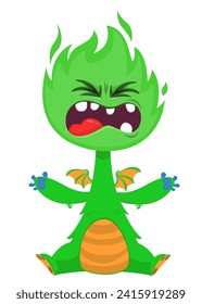 Cartoon angry monster with scary face expression screaming.  Vector illustration isolated on white. Great for Halloween party or package design.