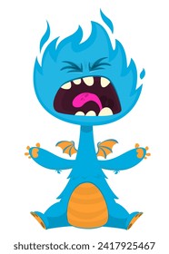 Cartoon angry monster with scary face expression screaming.  Vector illustration isolated on white. Great for Halloween party or package design.