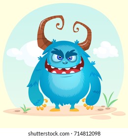 Cartoon angry monster. Vector illustration isolated on simple background