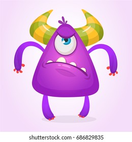 Cartoon angry monster. Violet vector monster angry expression for Halloween. 