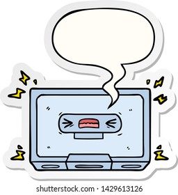 cartoon angry old cassette tape with speech bubble sticker