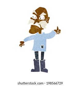 cartoon angry old man in patched clothing