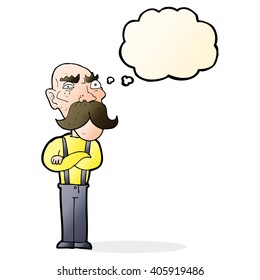 caricatura de anciano furioso con burbuja de ideas