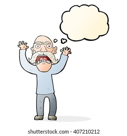 cartoon angry old man with thought bubble
