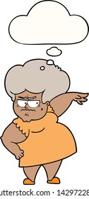 cartoon angry old woman with thought bubble