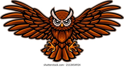 Cartoon angry owl mascot flying