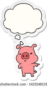 cartoon angry pig with thought bubble as a printed sticker