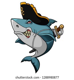 cartoon angry pirate shark mascot isolated on white background-vector art