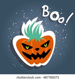 Cartoon angry pumpkin on a dark blue background.