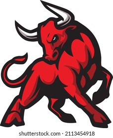 Cartoon angry red bull mascot