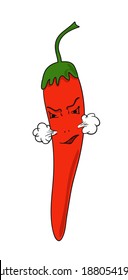 Cartoon angry red chili pepper. Vector illustration