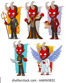 Cartoon angry red devils and evil angel character vector set