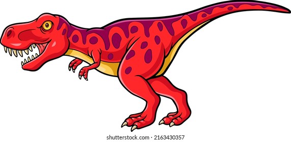 Cartoon angry red dinosaur roaring