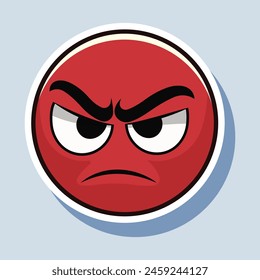 A cartoon of an angry red emoticon with furrowed eyebrows, against a plain blue background, embodying the concept of anger or frustration. Vector illustration