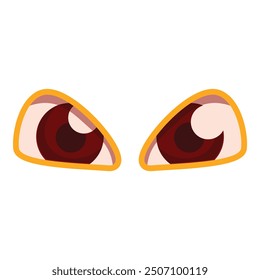 Cartoon angry red eyes staring with yellow eyebrows, isolated on white background