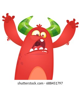 Cartoon angry red monster yelling. Vector illustration of yelling monster for Halloween
