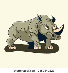 Cartoon Angry Rhino - Ilustração de animais de estilo plano