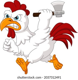 Cartoon Angry Rooster Holding An Axe