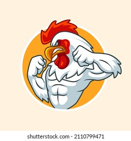 Cartoon angry rooster mascot isolated on white background