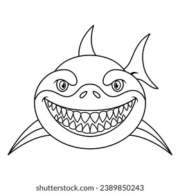 Cartoon angry shark isolated on white background