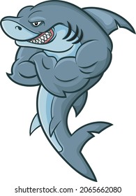 Cartoon angry shark mascot on white background