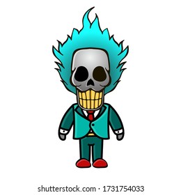 Cartoon Angry Skull Design is cute blue hair laughing