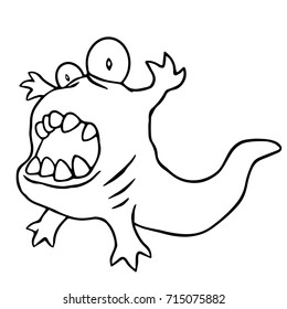 Cartoon angry tadpole. Vector illustration. Funny cute imaginary character.