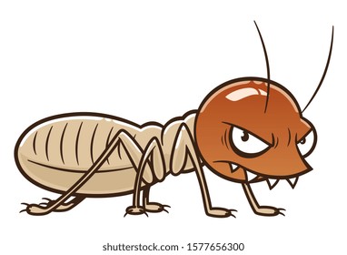 Cartoon angry termite worker. Termites series.