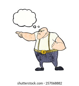 cartoon angry tough guy pointing with thought bubble