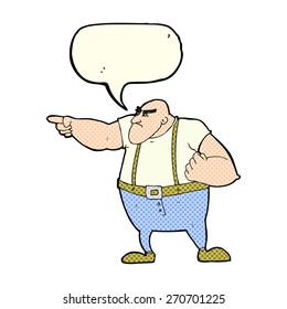 caricatura de un hombre duro enojado que señala con burbuja de habla