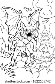 cartoon angry vampire, coloring book, funny illustration