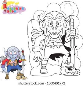 cartoon angry vampire with a sword, funny illustration